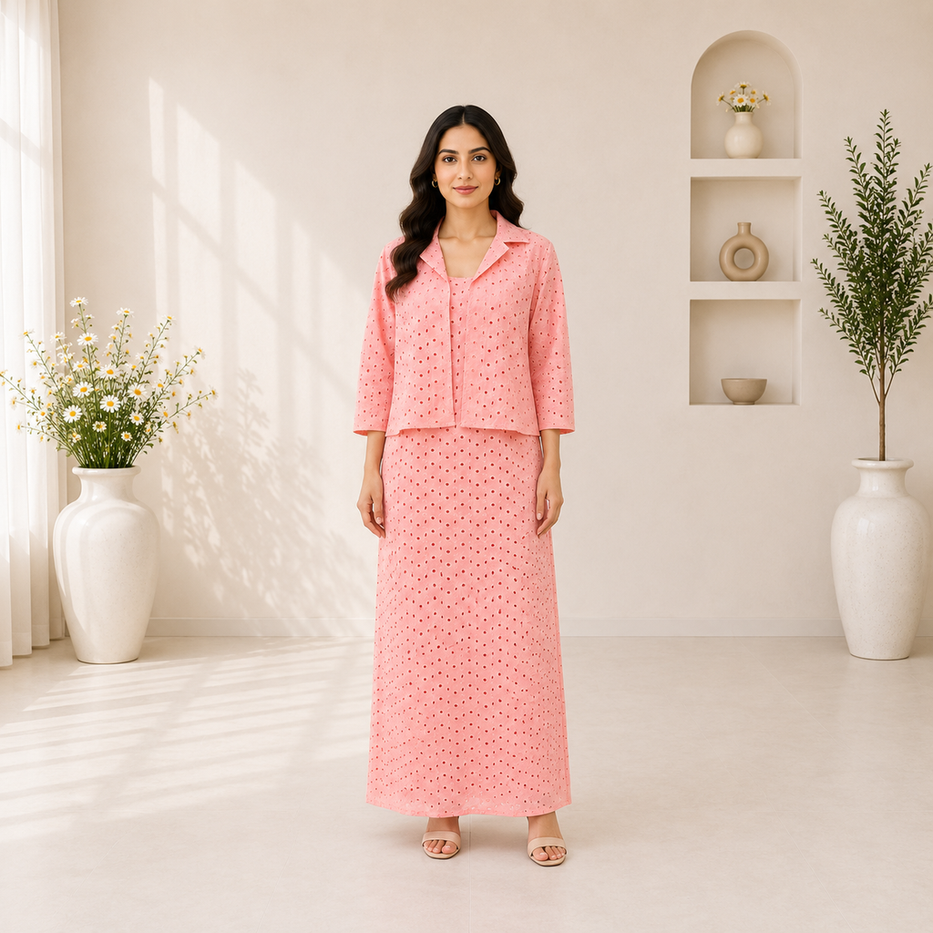 2 Piece Chifli Cotton Peachy Pink Dress