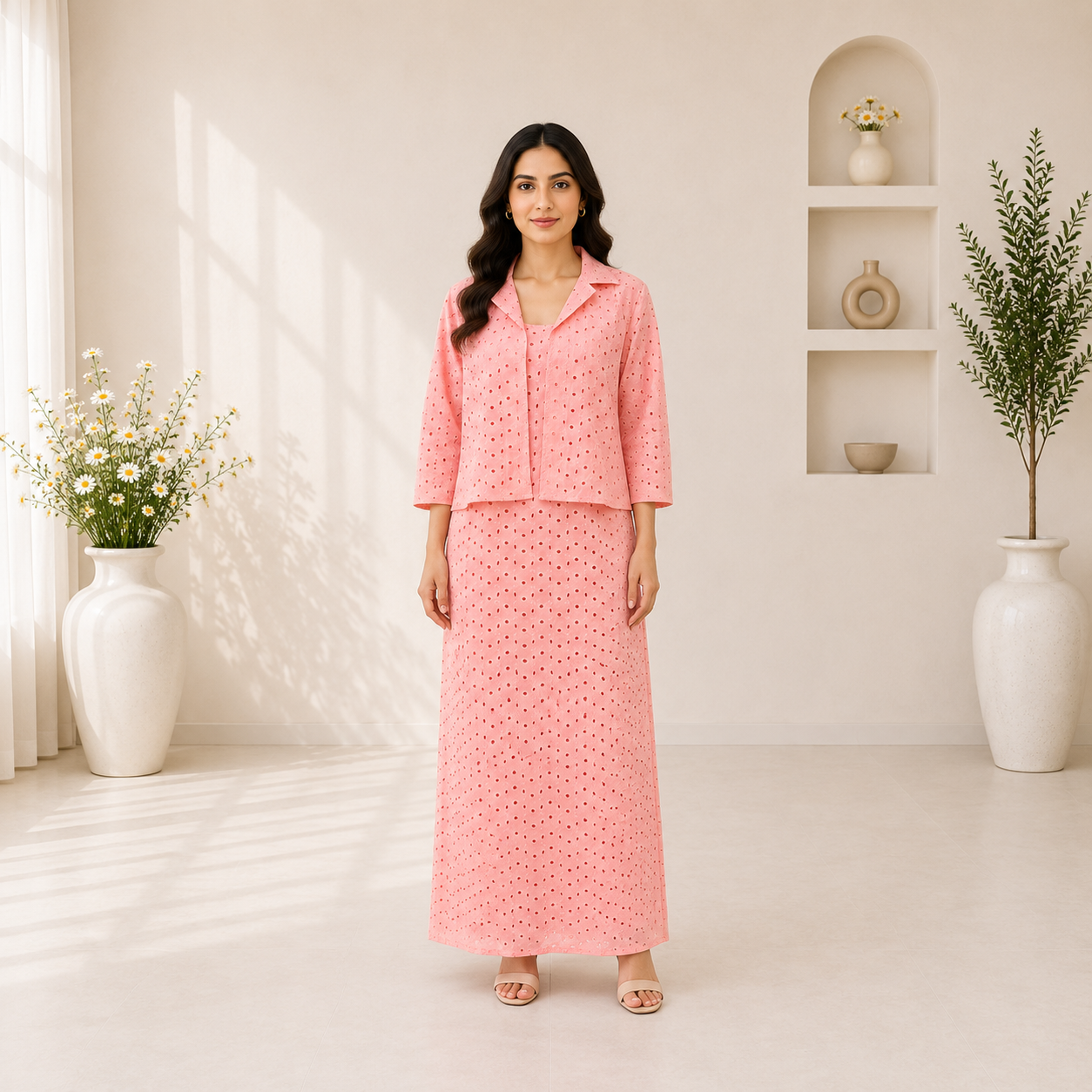 2 Piece Chifli Cotton Peachy Pink Dress