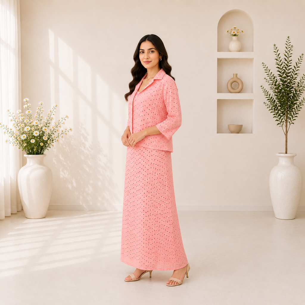 2 Piece Chifli Cotton Peachy Pink Dress