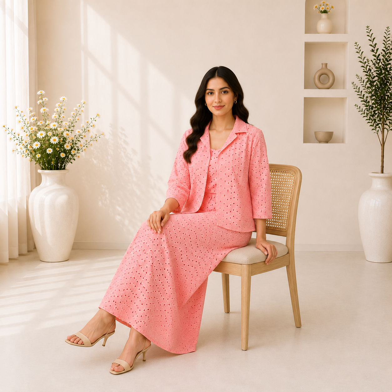 2 Piece Chifli Cotton Peachy Pink Dress