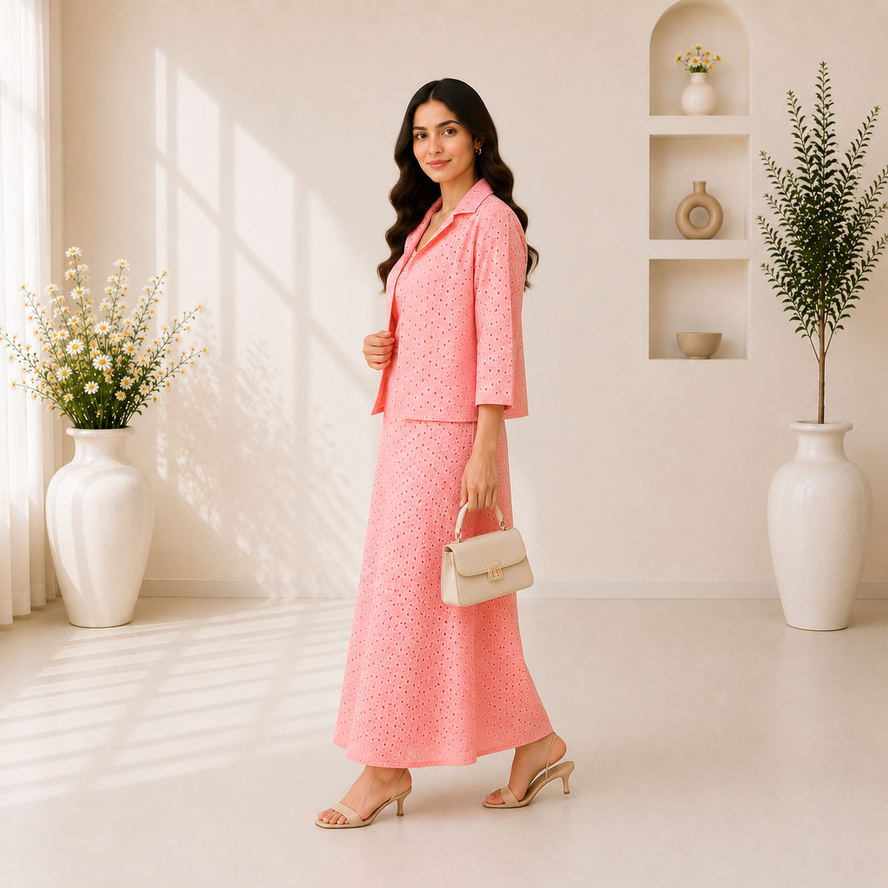 2 Piece Chifli Cotton Peachy Pink Dress