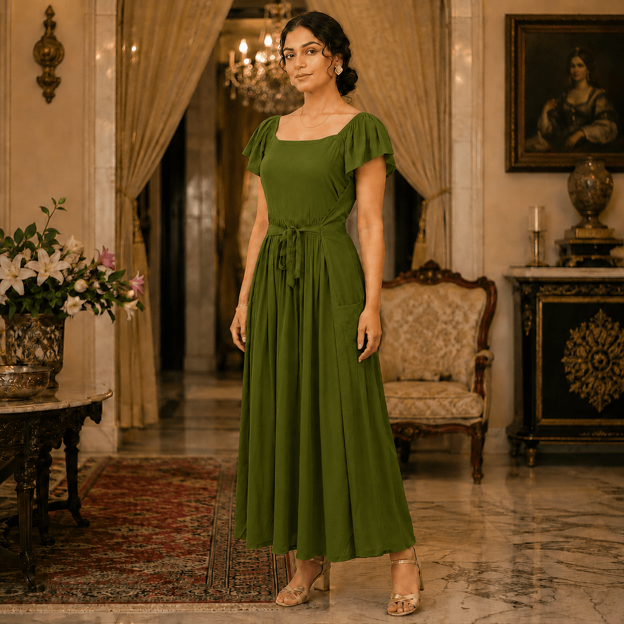 RBF 1 Piece - Olive Green linen frock
