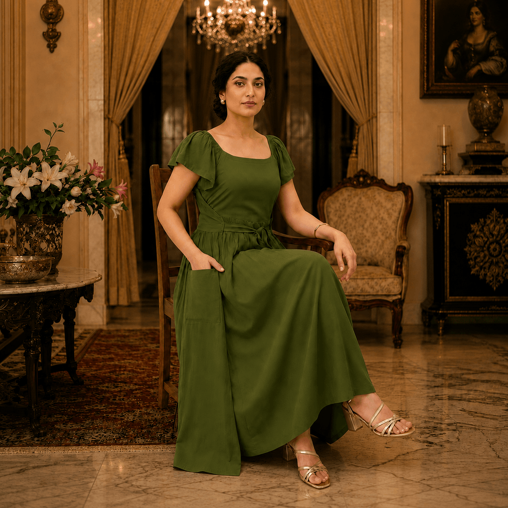 RBF 1 Piece - Olive Green linen frock