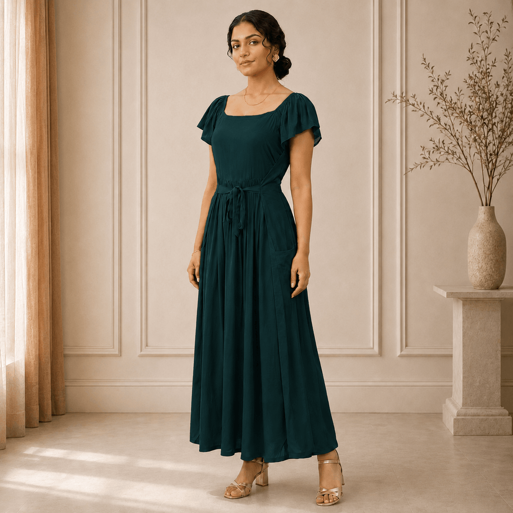 RBF 1 Piece - Teal Green Linen Frock