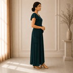 RBF 1 Piece - Teal Green Linen Frock