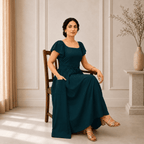 RBF 1 Piece - Teal Green Linen Frock