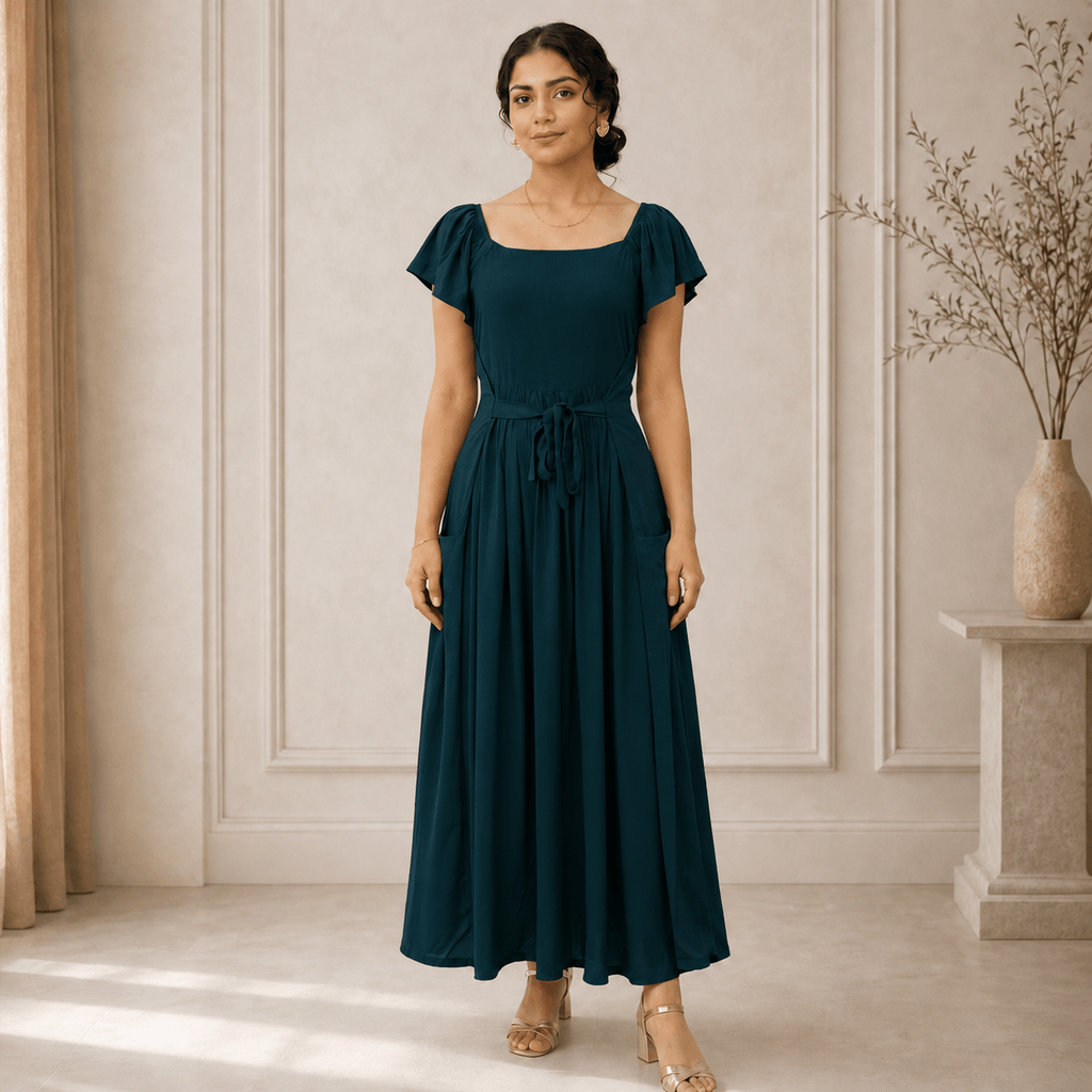 RBF 1 Piece - Teal Green Linen Frock