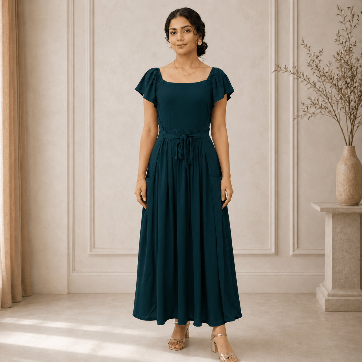 RBF 1 Piece - Teal Green Linen Frock