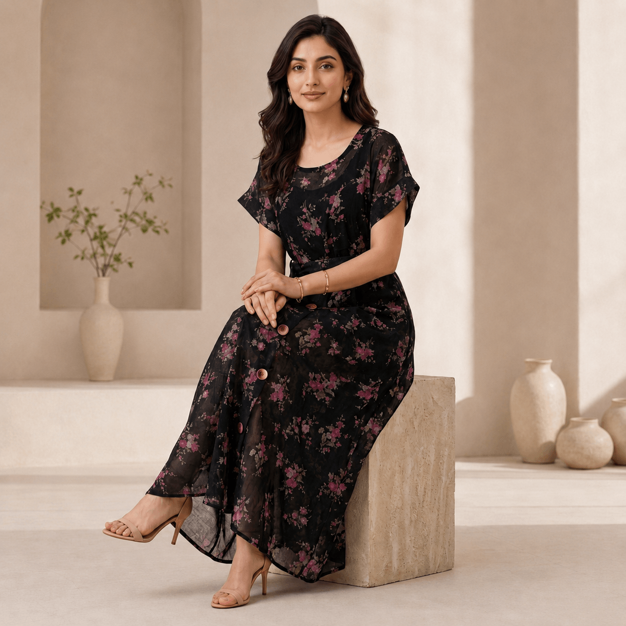 RBF 1 piece - Deep black floral dress