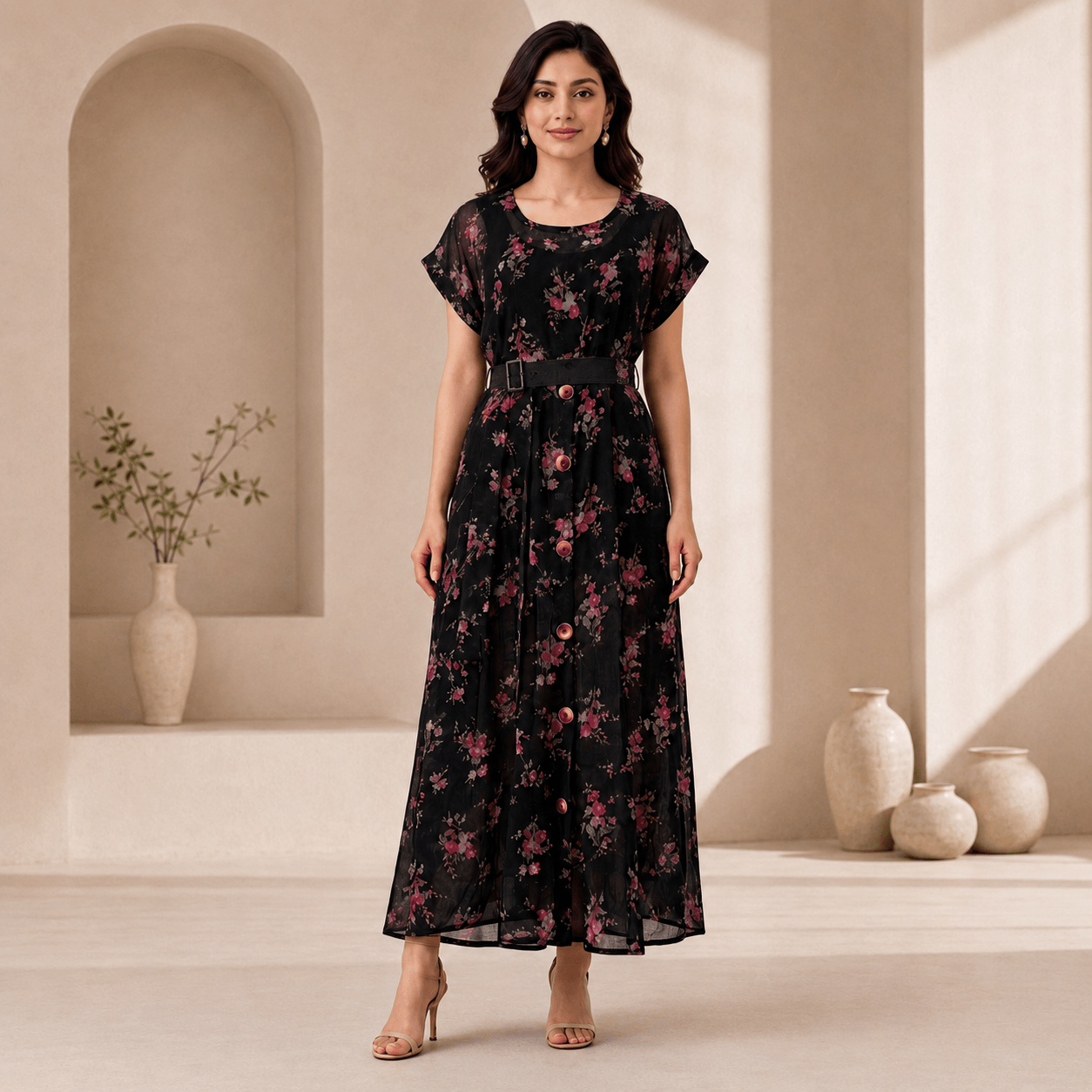 RBF 1 piece - Deep black floral dress