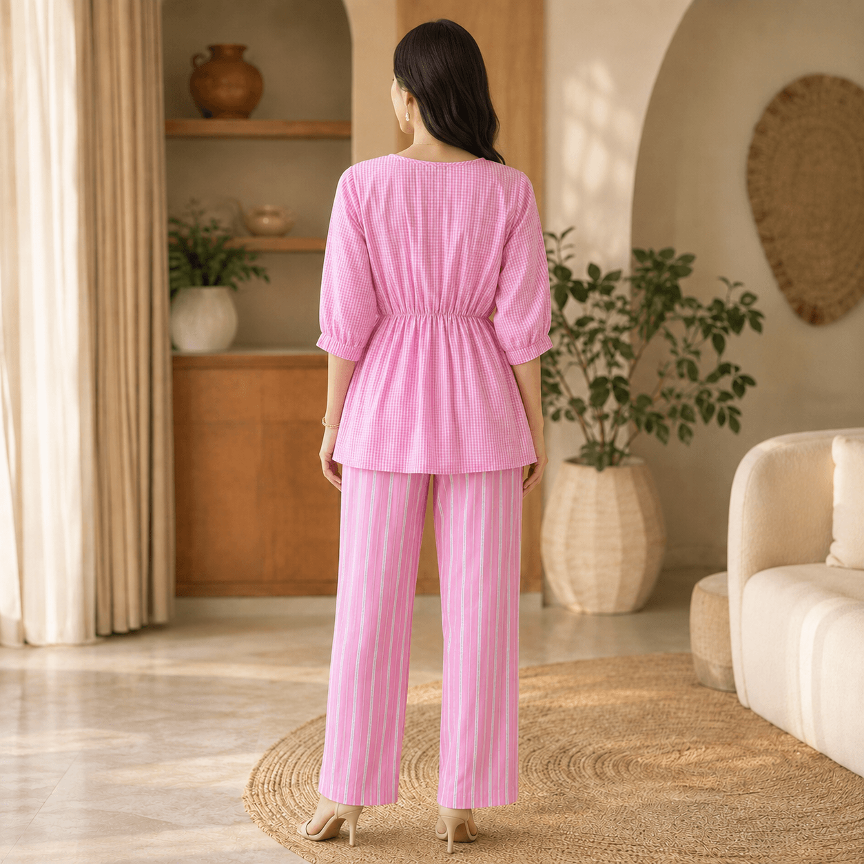 RBF 2 Piece - Blush Check & strips co-ord set