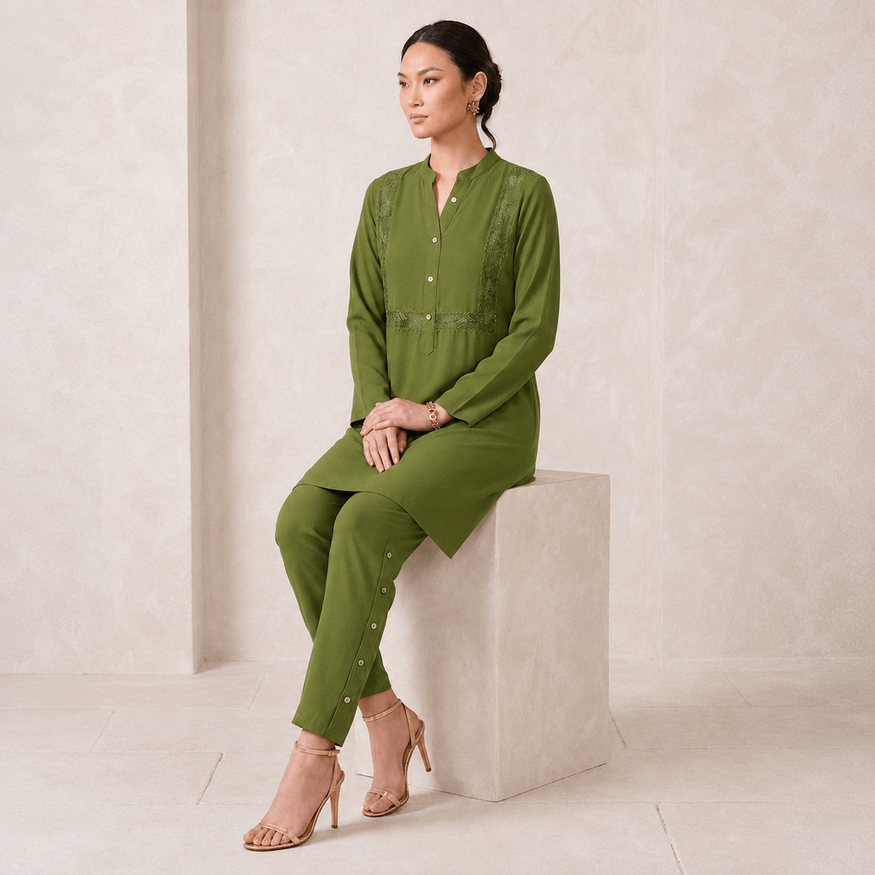 RBF 2 Piece - Olive Tarkashi Co-Ord Set